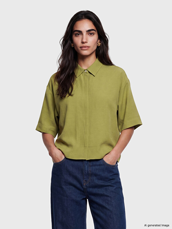 LCW Vision Keten Karışımlı Oversize Kadın Gömlek