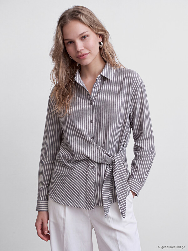 LCW Vision Tie Detailed Striped Women's Shirt