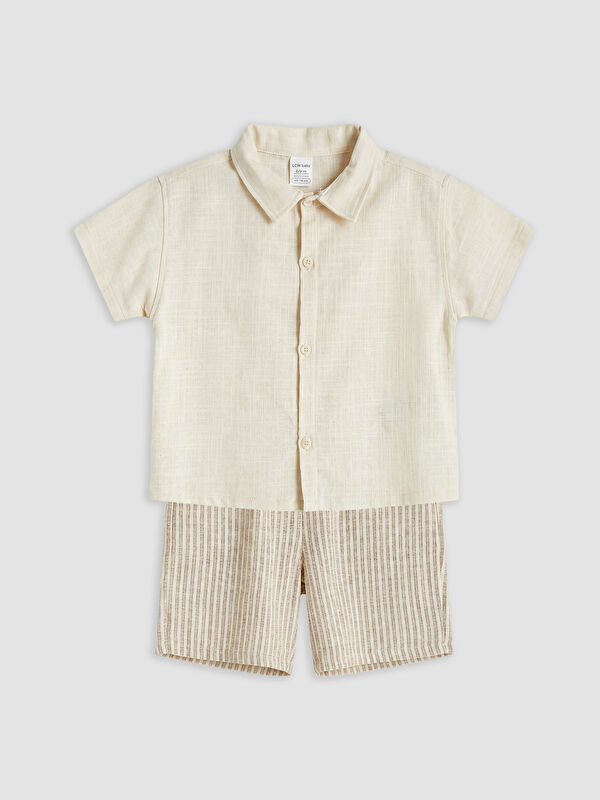LCW baby Çizgili Erkek Bebek Gabardin Şortlu Takım