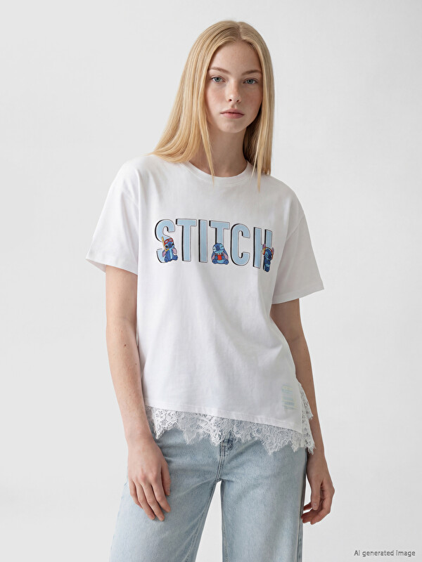 XSIDE Stitch %100 Pamuklu Baskılı Kadın Tişört