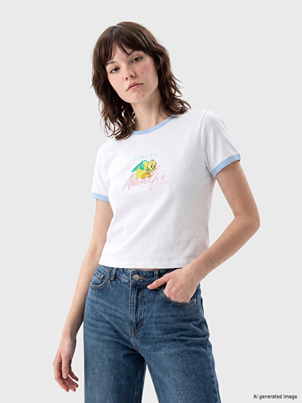 XSIDE Bisiklet Yaka Tweety Baskılı Kadın Tişört