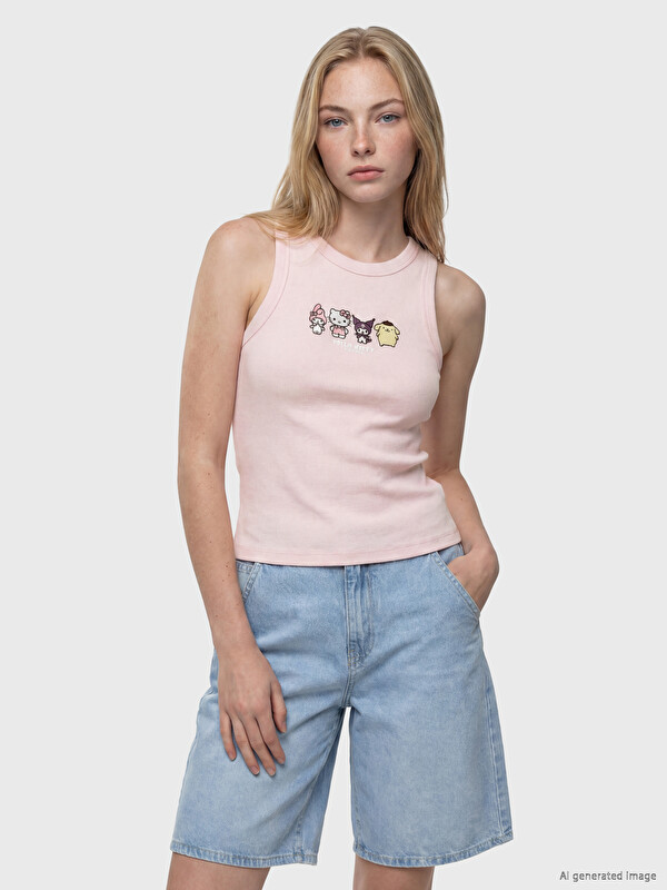 XSIDE Bisiklet Yaka Hello Kitty Baskılı Kadın Atlet