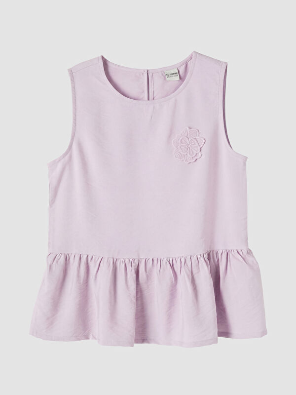LCW Kids Bisiklet Yaka Nakışlı Fırfırlı Kız Çocuk Bluz