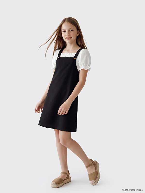 LCW Kids Kare Yaka Kız Çocuk Salopet Elbise
