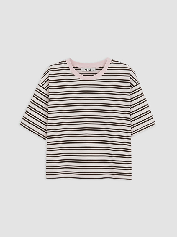 XSIDE Çizgili Oversize %100 Pamuklu Kadın Tişört
