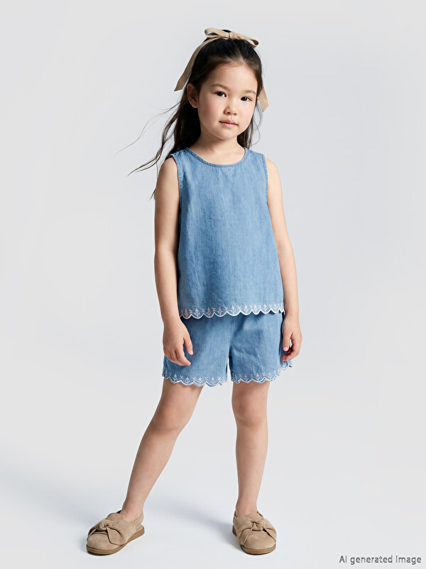 LCW Kids Nakışlı Kız Çocuk Jean Takım