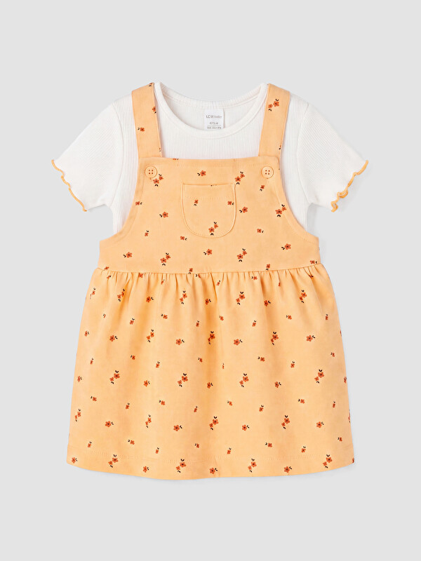 LCW baby Çiçekli Kız Bebek Salopet Elbise ve Tişört