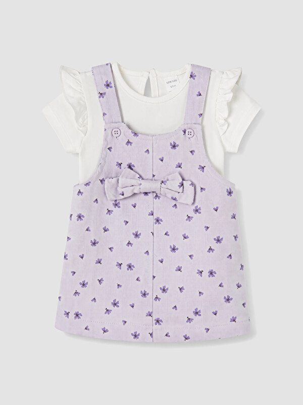 LCW baby Çiçekli Kız Bebek Salopet Elbise ve Tişört