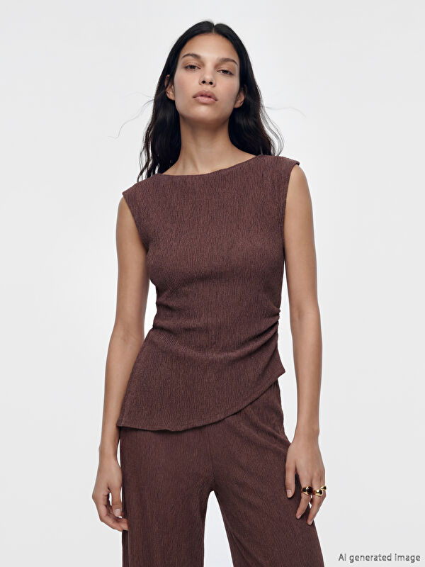 LCW Vision Kayık Yaka Büzgülü Bluz