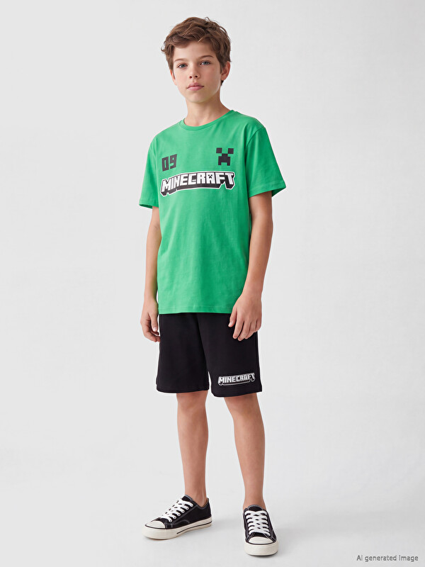 LCW Kids Minecraft štampani kratki pidžama set za dječake