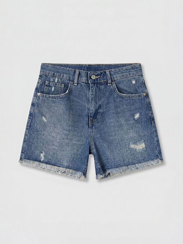 LCW Jeans Yüksek Bel Püsküllü Kadın Jean Şort