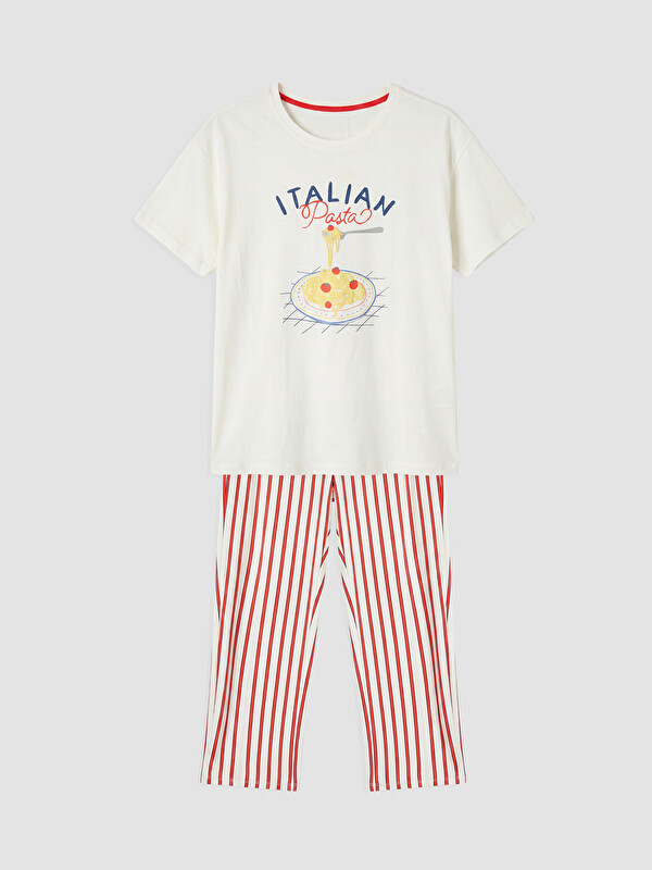 LCW DREAM Bisiklet Yaka Baskılı Kadın Pijama Takımı