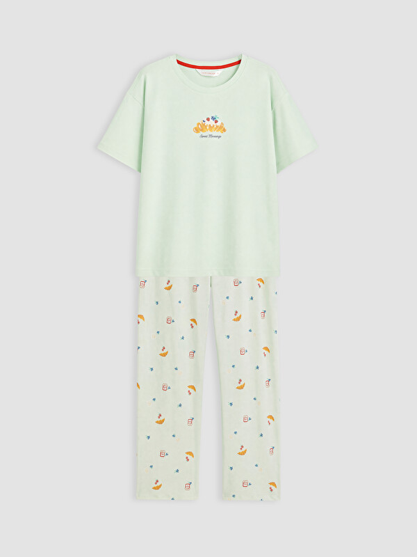 LCW DREAM Bisiklet Yaka Baskılı Kadın Pijama Takım