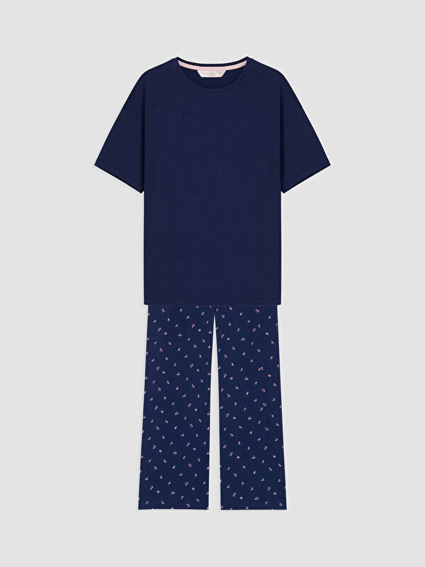 LCW DREAM Bisiklet Yaka Baskılı Kadın Pijama Takımı