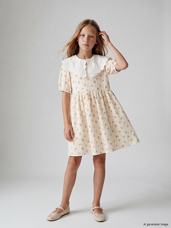 LCW Kids Bebe Yaka Çiçekli Kız Çocuk Elbise