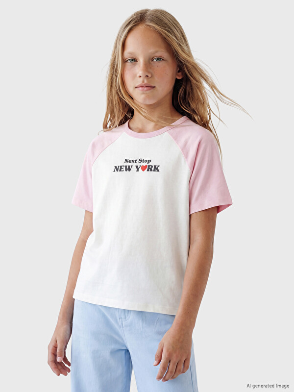 LCW Kids Yazı Baskılı Kız Çocuk Tişört