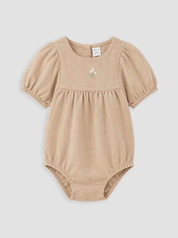 LCW baby Bisiklet Yaka Nakışlı Kız Bebek Çıtçıtlı Body