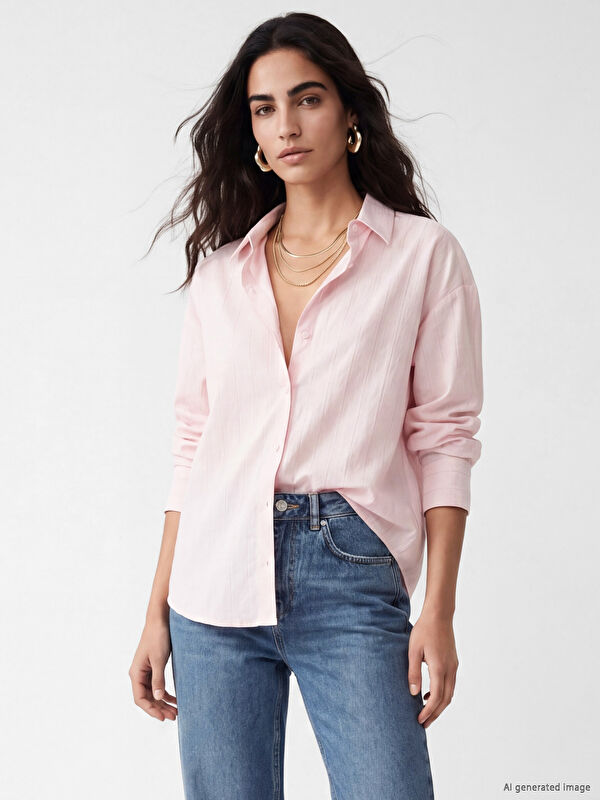 LCW Vision Çizgili Oversize Kadın Gömlek