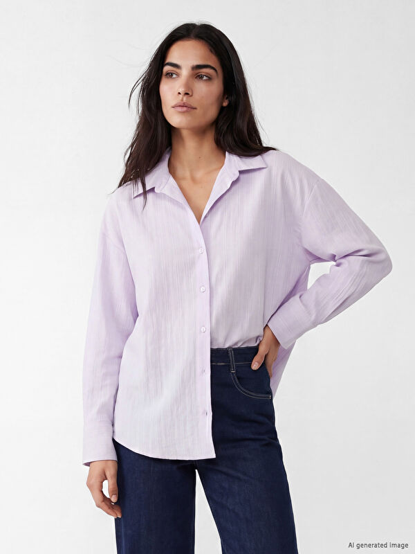 LCW Vision Çizgili Oversize Kadın Gömlek
