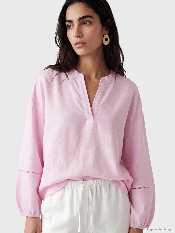 LCW Vision Notch Neck Embroidered Detailed Blouse