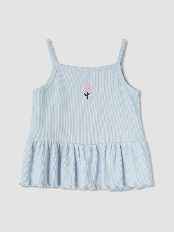 LCW baby Kare Yaka Nakışlı Kız Bebek Fırfırlı Tişört