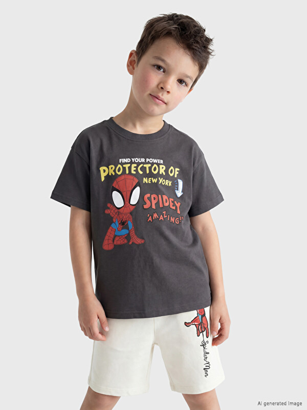 LCW Kids Spider-Man Baskılı Erkek Çocuk Tişört