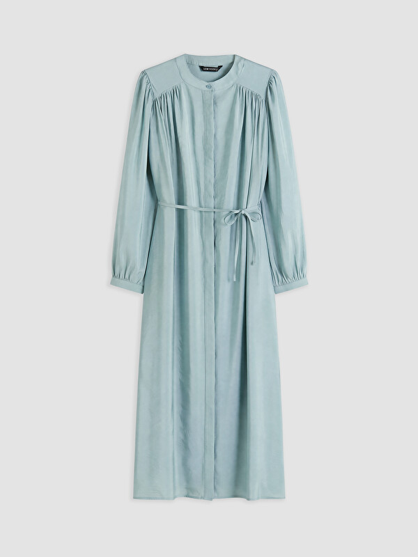 LCW Modest Bisiklet Yaka Büzgülü Beli Kuşaklı Elbise