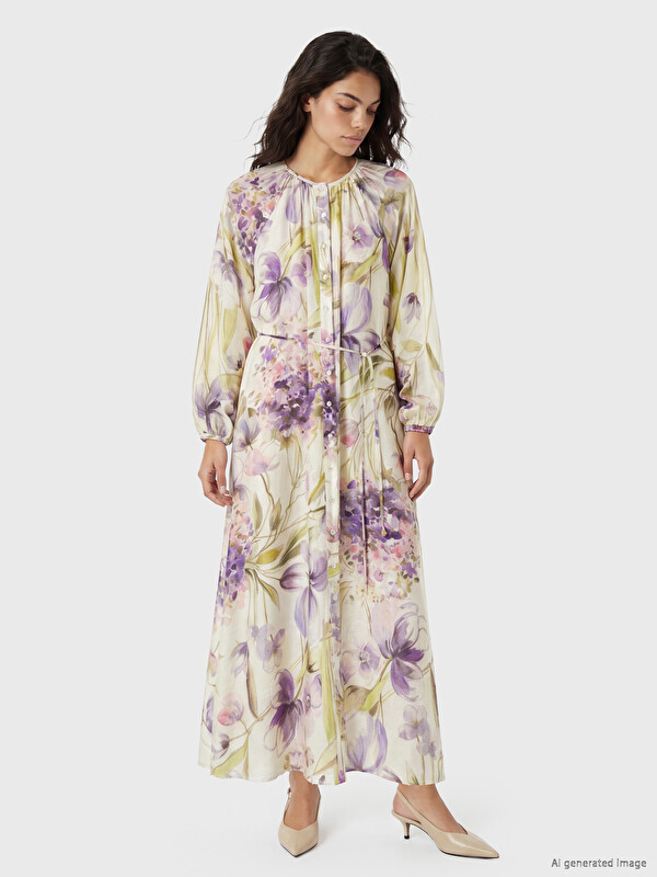 LCW Modest Bisiklet Yaka Çiçekli Elbise