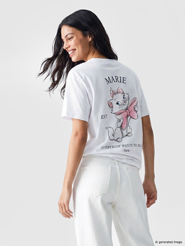 XSIDE Bisiklet Yaka Marie Baskılı Kadın Tişört