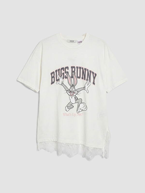 XSIDE Bugs Bunny Baskılı Dantel Detaylı Bluz