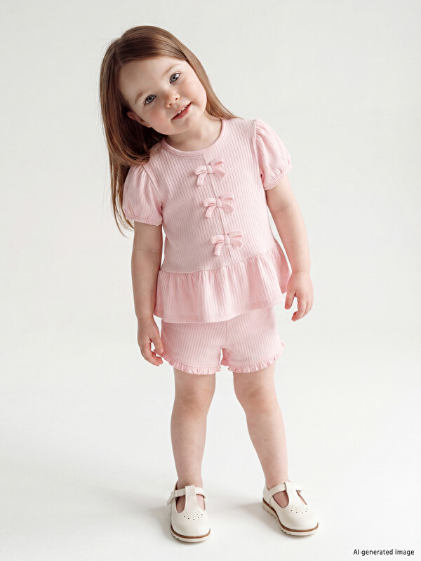 LCW baby Fiyonk Detaylı Kız Bebek Takım