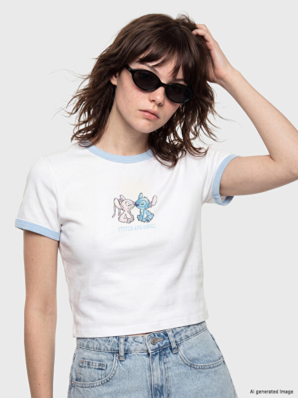 XSIDE Angel ve Stitch Baskılı Kadın Crop