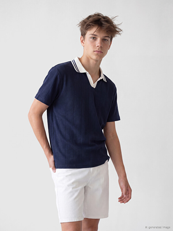 LCW Kids Polo Collar Self-Striped Boys' T-Shirt