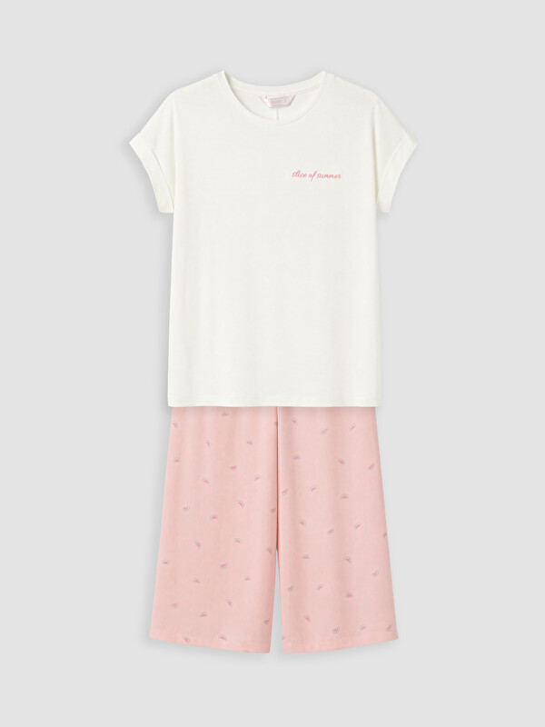 LCW DREAM Baskılı %100 Pamuklu Kadın Kaprili Pijama Takımı