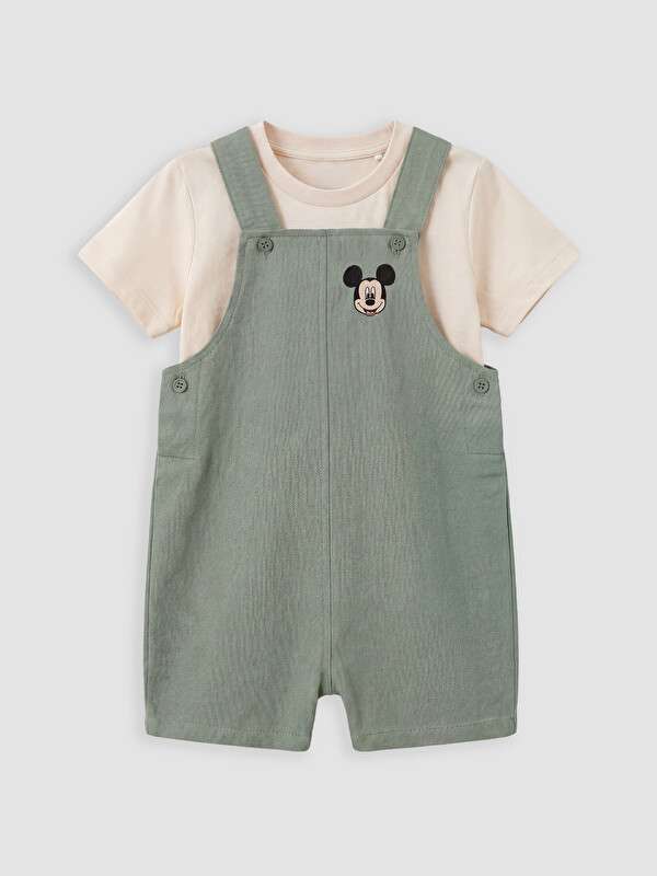 LCW baby Mickey Mouse Nakışlı Erkek Bebek Salopet ve Tişört