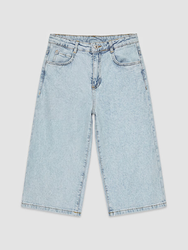 LCW Kids Çiçek Nakışlı Kız Çocuk Jean Şortolon