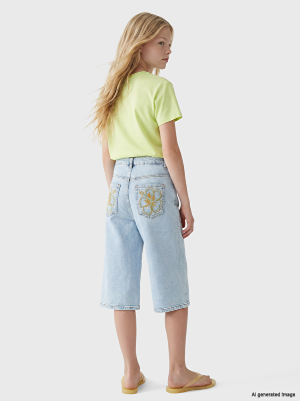 LCW Kids Flower Embroidered Girls' Jean Shorts