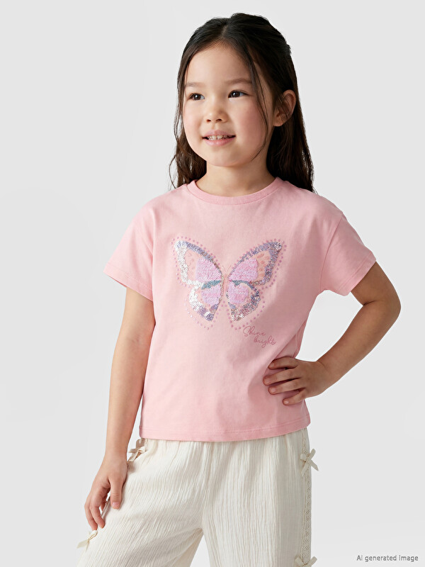 LCW Kids Pul İşlemeli Kız Çocuk Tişört