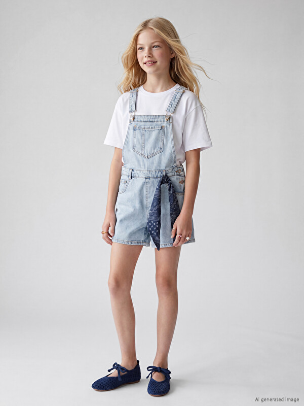 LCW Kids Kız Çocuk Jean Salopet ve Saç Bandı