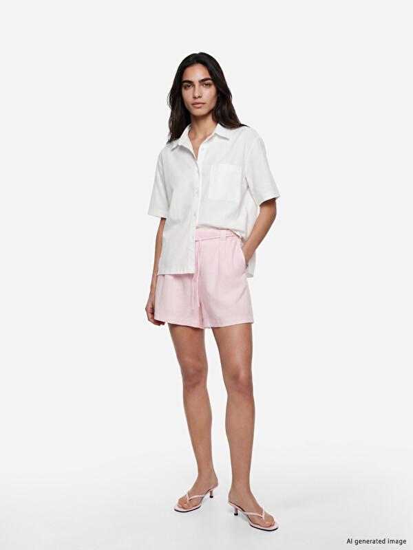 LCW Vision Elastic Waist Linen Blend Women's Shorts