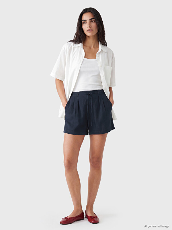 LCW Vision Elastic Waist Linen Blend Women's Shorts