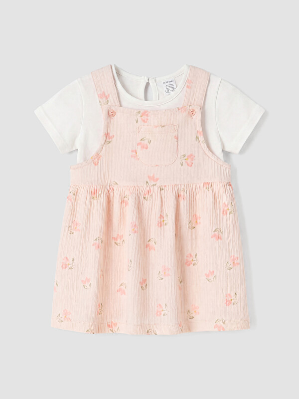 LCW baby Çiçek Desenli Kız Bebek Gabardin Elbise