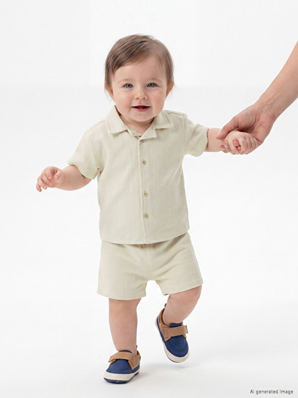 LCW baby Dokulu Erkek Bebek Gömlek ve Şort Takım