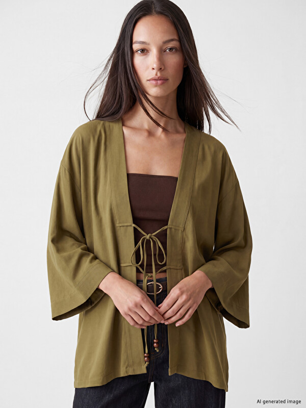 LCW EVERYDAY Oversize Keten Karışımlı Kadın Kimono