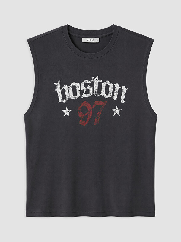 XSIDE Bisiklet Yaka Boston Baskılı Kolsuz Erkek Tişört