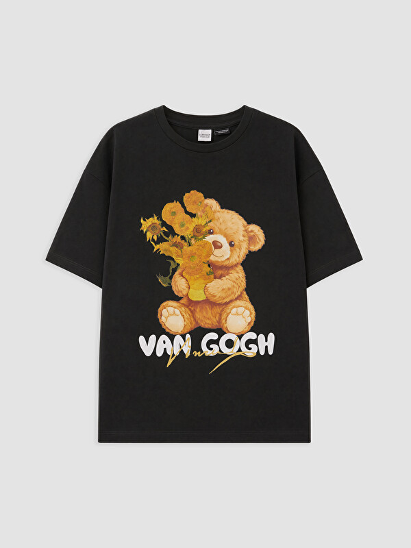 LCW Kids Van Gogh Baskılı Bisiklet Yaka Kız Çocuk Tişört