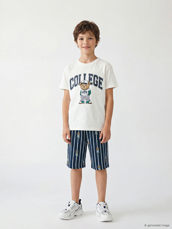 LCW Kids Ayı Teddy Baskılı Erkek Çocuk Şortlu Pijama Takımı