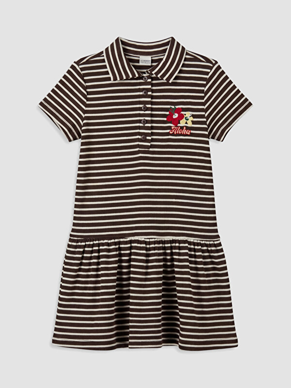 LCW Kids Polo Yaka Çizgili Kız Çocuk Elbise