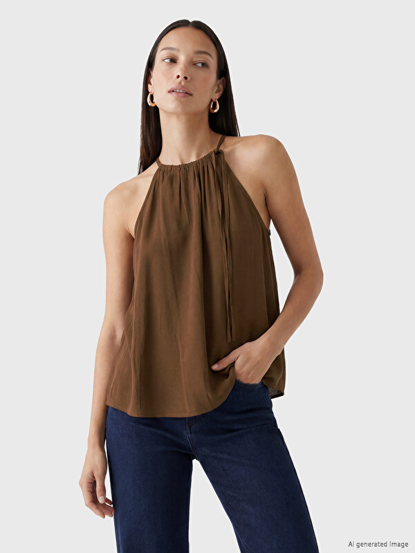 LCW EVERYDAY Halter Neck Ruched Blouse