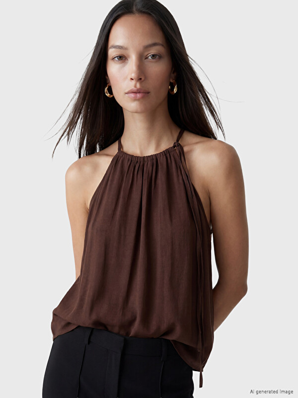 LCW EVERYDAY Halter Neck Ruched Blouse